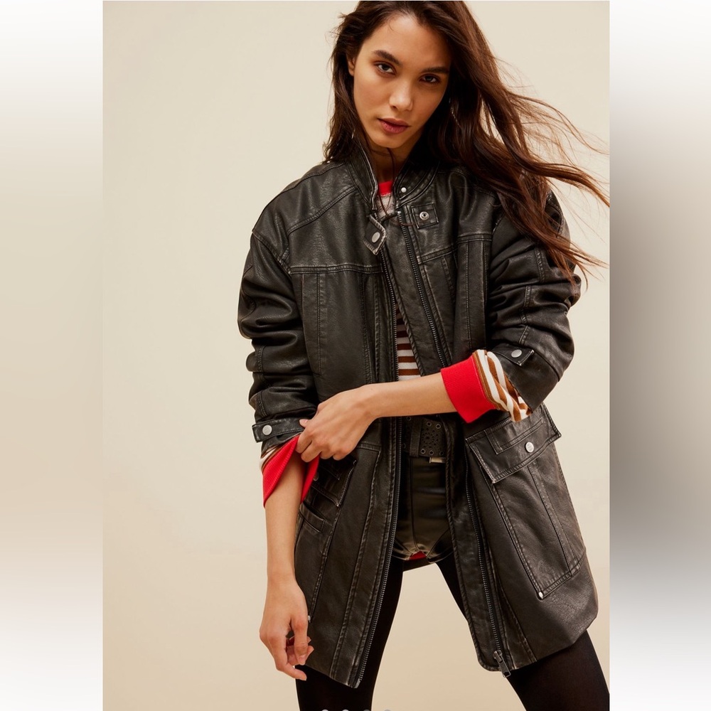We the Free Black Vegan Leather Jacket Size S